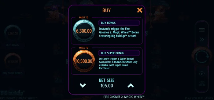 Fire Gnomes 2 Magic Wheel - menu pembelian bonus